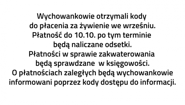 WAŻNE INFORMACJE O PŁATNOŚCIACH